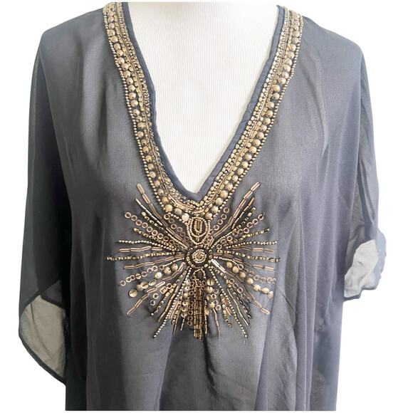 Spiaggia Dolce Studded Beaded Sheer Kimono Black Size XL Starburst Bronze Swim - Picture 3 of 8